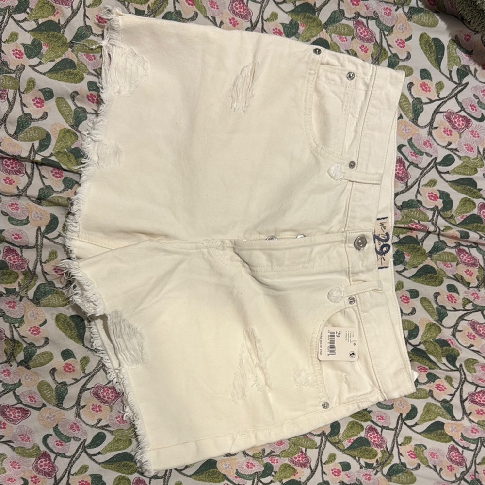 We The Free Cream Distressed Jean Shorts
